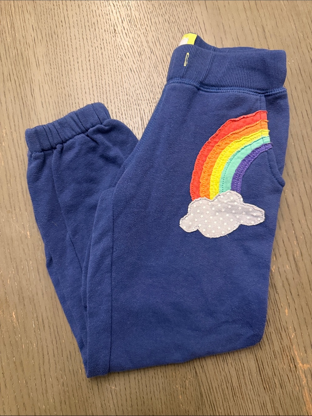 Mini Boden 6Y Navy Rainbow Appliqué Sweatpants NO DRAWSTRING